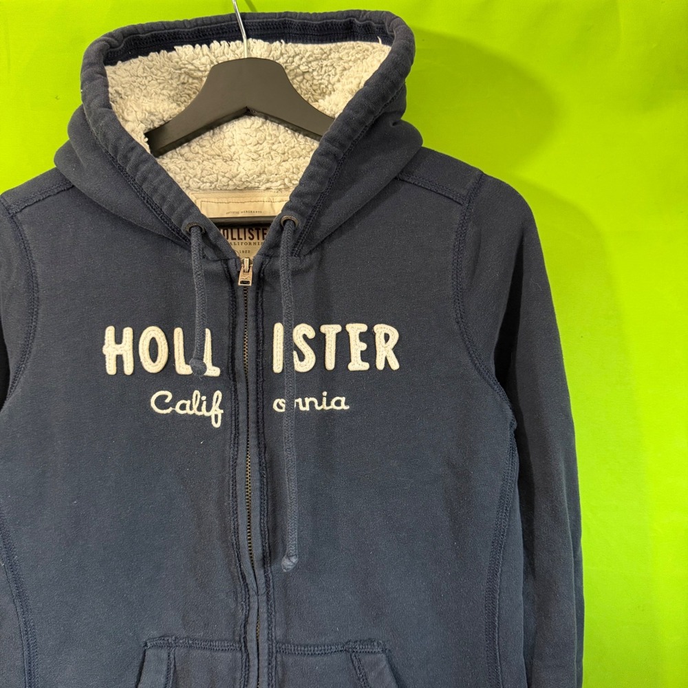 Hollister California Navy Blue Sherpa Lined Full Zip Hoodie Sweatshirt Womens M